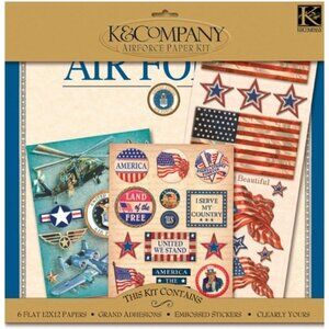 K&Company Military Scrapbook Kit Layouts, 12"x12" Air Force, Stickers, Paper